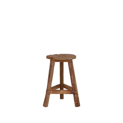 Tabouret vintage rond - 3 pieds - en teck recyclé - hauteur 50 cm