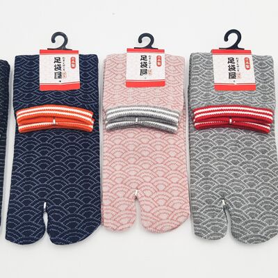 Tabi Japanische Socken aus Baumwolle und Wellenmuster Hergestellt in Japan Größe Fr 34 - 40