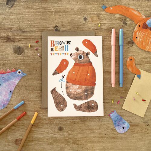 Bear Split Pin Puppet A5 Greeting Card