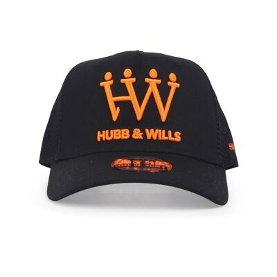 Schwarzer und orange Fernlastfahrer-Hut