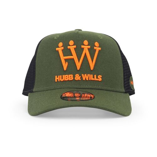 Hubb and Wills Army Green/Orange Trucker Hat
