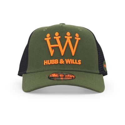Cappello trucker verde militare/arancione Hubb and Wills