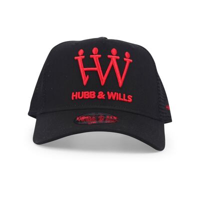 Cappello trucker nero/rosso di Hubb and Wills