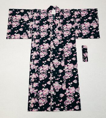 Kimono Yukata japonais 100% coton Navy & Fleurs de Cerisier Taille 55 1