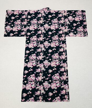 Kimono Yukata japonais 100% coton Navy & Fleurs de Cerisier Taille 55 2