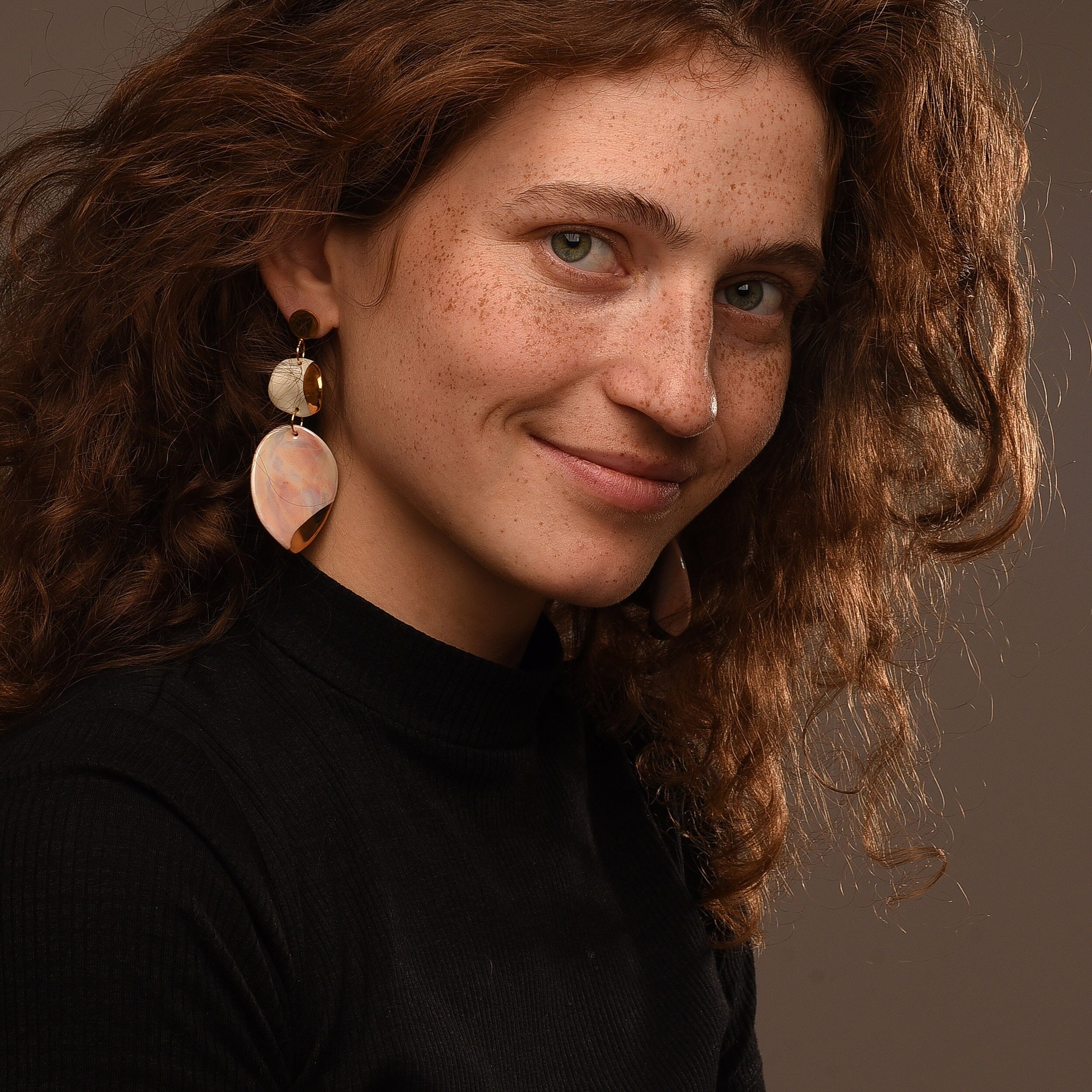 Orecchini Grandi Ovali, Porcellana Marmorizzata e Dorata