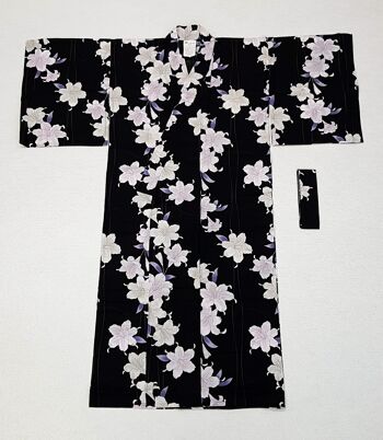 Kimono Yukata japonais 100% coton Noir & Fleur de Lys 1