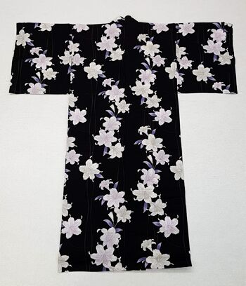 Kimono Yukata japonais 100% coton Noir & Fleur de Lys 3