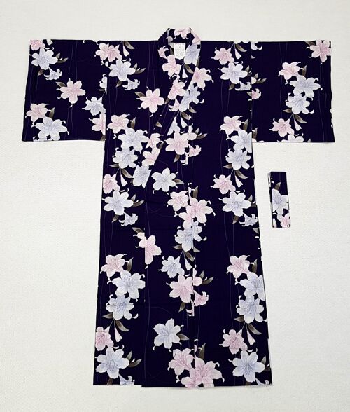 Kimono Yukata japonais 100% coton Violet & Fleur de Lys