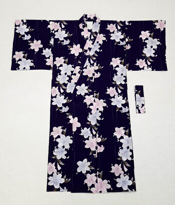 Kimono Yukata japonais 100% coton Violet & Fleur de Lys 1