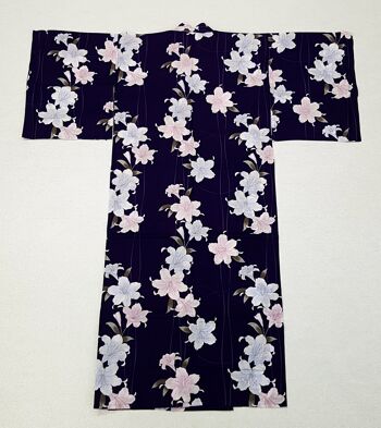Kimono Yukata japonais 100% coton Violet & Fleur de Lys 3