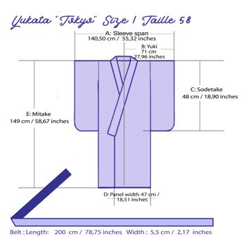 Kimono Yukata japonais 100% coton Violet & Fleur de Lys 4
