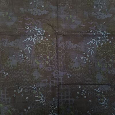 Kimono giapponese Yukata 100% cotone Motivo Shisa e vegetazione blu scuro Taglia 61