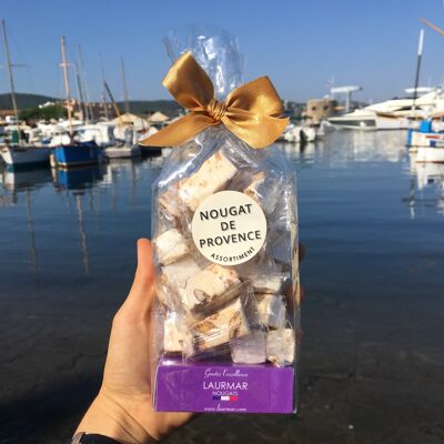 Bag of 200 g of soft white nougat from Provence, assorted in domino, individually wrapped