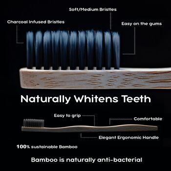 Brosses à dents en bambou au charbon de bois - Paquet de 4 - Doux/Moyen 4