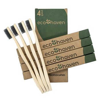 Brosses à dents en bambou au charbon de bois - Paquet de 4 - Doux/Moyen 2