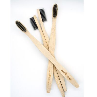 Cepillos de dientes de carbón de bambú, paquete de 4, suave/mediano