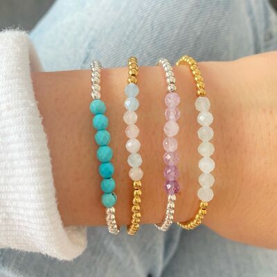With Love Crystal Gemstone Beaded Stacking Bracelet in Sterling Silver