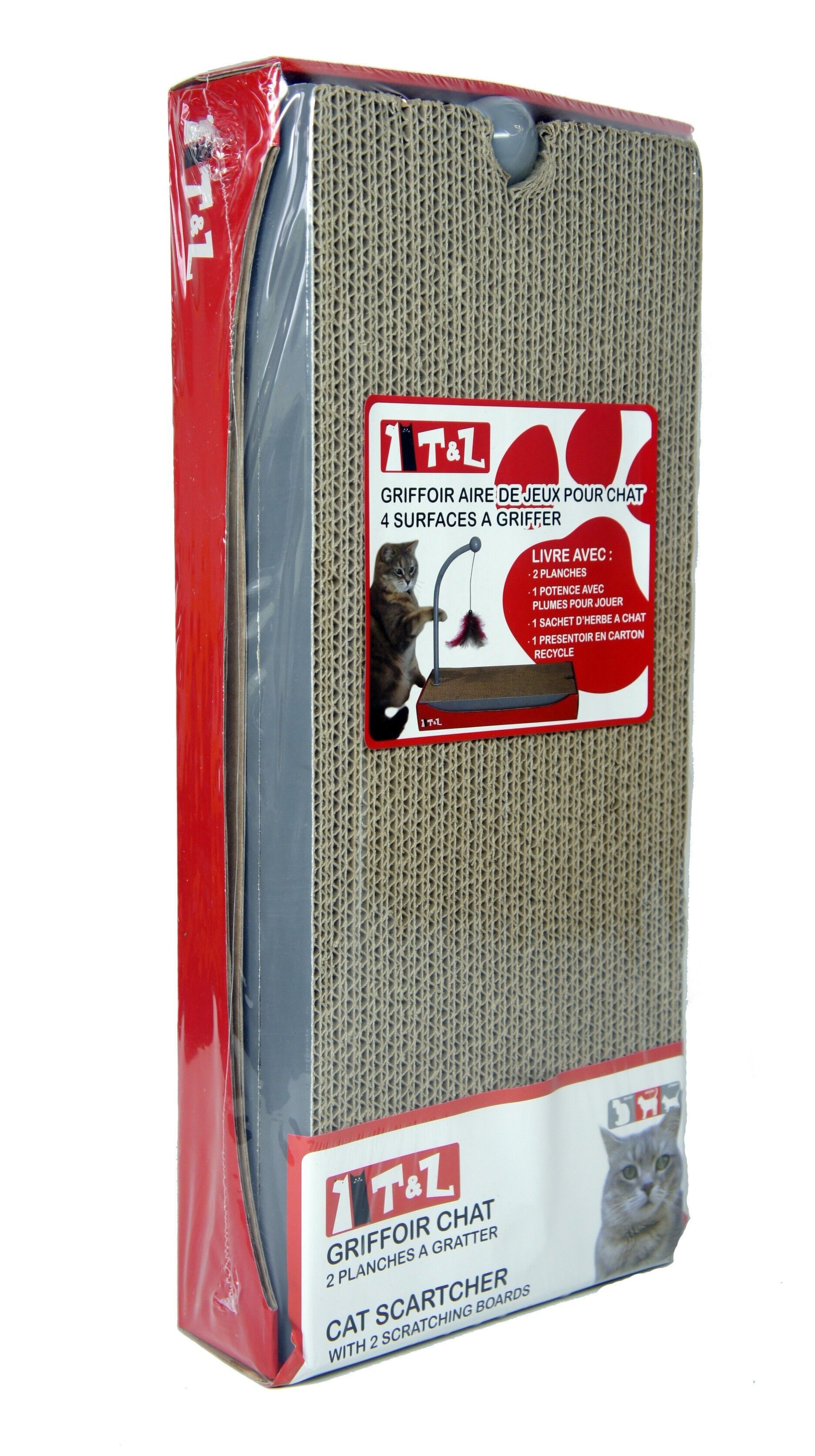Griffoir 2 planches a gratter + potence de jeux + sachet herbe a chat