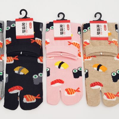 Japanische Tabi-Socken aus Baumwolle und Sushi-Maki-Muster Hergestellt in Japan Größe Fr 34 - 40