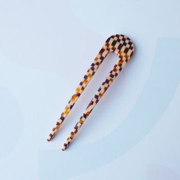 Honey Checker Hair Pin- épingle à cheveux à motif de damier en résine d’acétate 2