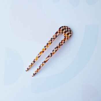 Honey Checker Hair Pin- épingle à cheveux à motif de damier en résine d’acétate 3