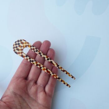 Honey Checker Hair Pin- épingle à cheveux à motif de damier en résine d’acétate 4