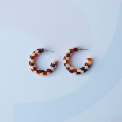 Honey Checker Mini Hoop Earrings- acetate resin checker pattern hoop earrings