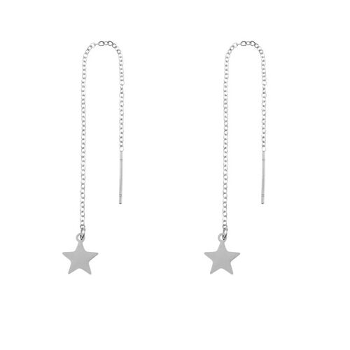 Earrings long chain star - silver