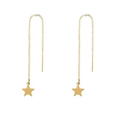 Earrings long chain star - gold