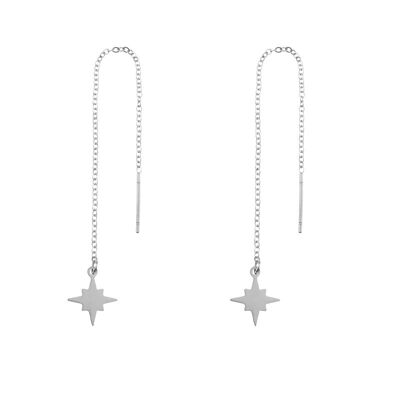 Earrings long chain northstar - silver