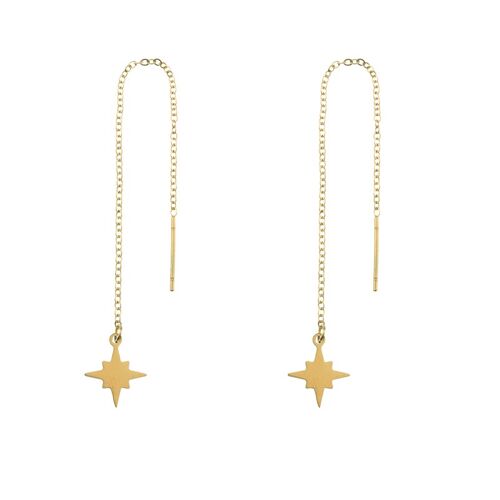 Earrings long chain northstar - gold