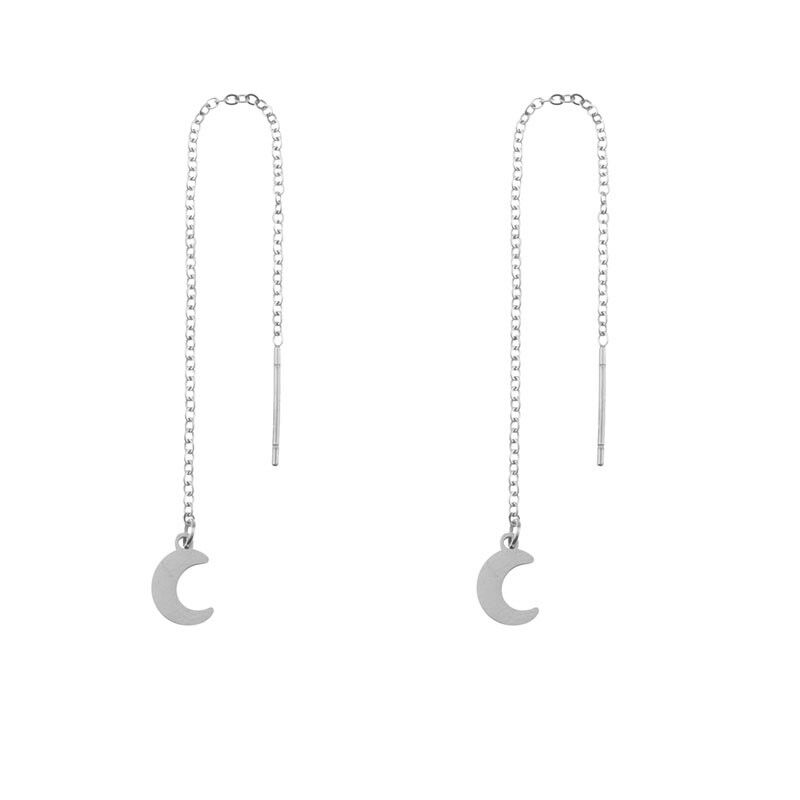 OHRRINGE LANGE KETTE MOND - SILBER