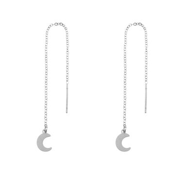 Earrings long chain moon - silver