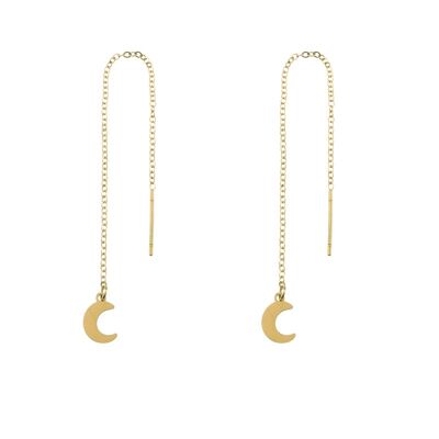 Earrings long chain moon - gold
