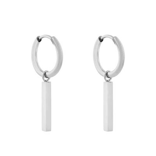Earrings minimalistic bar large - silver
