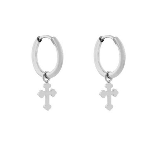 Earrings minimalistic cross baroque - silver
