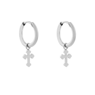 Earrings minimalistic cross baroque - silver