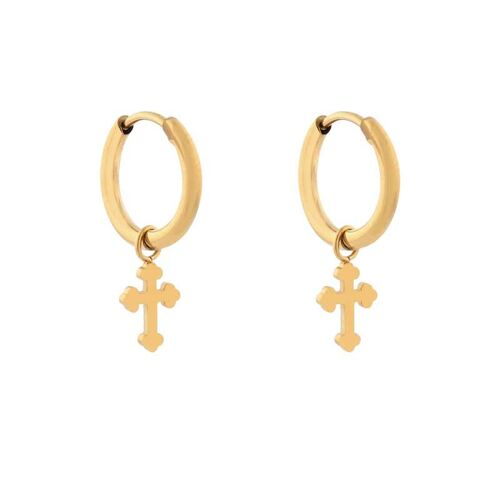 Earrings minimalistic cross baroque - gold