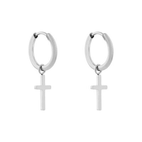 Earrings minimalistic cross traditional - silver