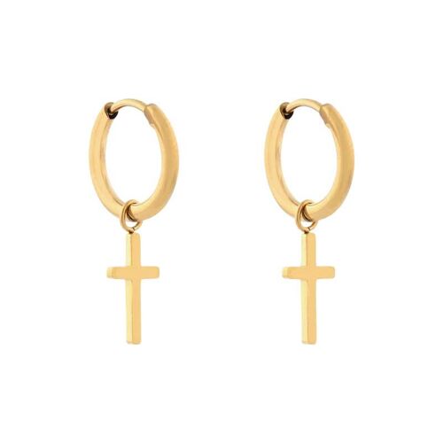 Earrings minimalistic cross traditional - gold
