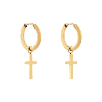 BOUCLES D'OREILLES MINIMALISTE CROIX TRADITIONNELLES - OR