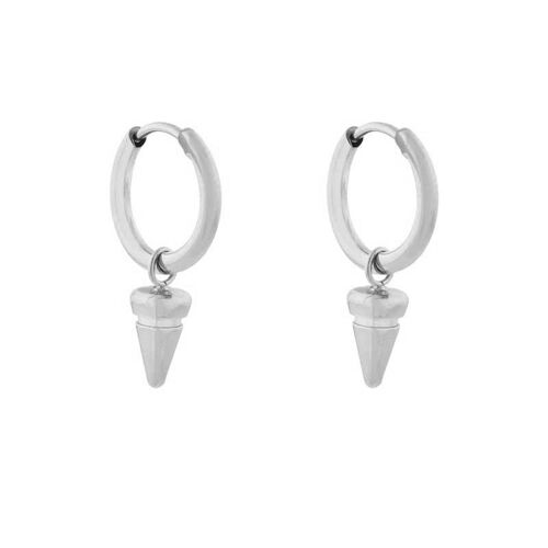 Earrings minimalistic horn bar - silver