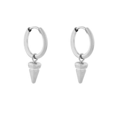 Earrings minimalistic horn bar - silver