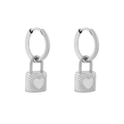 Earrings minimalistic lock large - silver