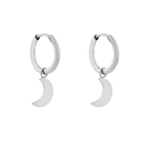 Earrings minimalistic moon large - silver