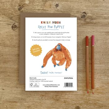 Marionnette à épingle fendue orang-outan A5 Carte de vœux 3