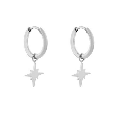 Earrings minimalistic northstar large - silver