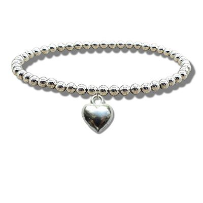 Puff Heart Silver Beaded Bracelet