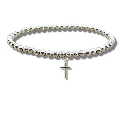 Bracelet perlé en argent avec mini croix pour filles